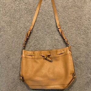 Salvatore Ferragamo Gancini Drawstring Tan Leather Calfskin Bag Shoulder Purse